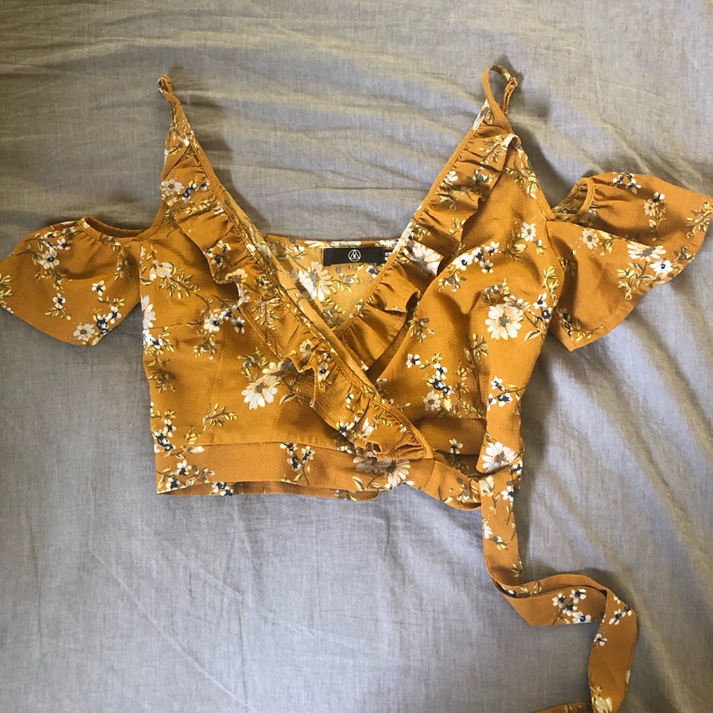 Open Shoulder Wrap Crop Top